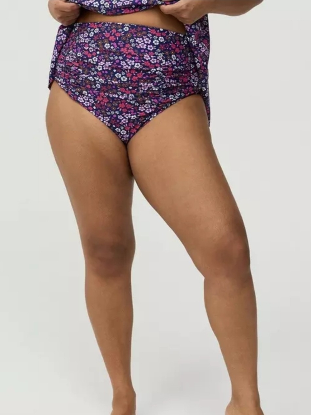 High-Waist Floral Swim Bottoms in Purple